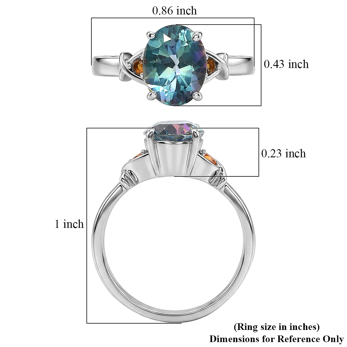 EverTrue Cassiopeia Mystic Topaz and Simulated Orange Diamond 3.60 ctw Ring in Stainless Steel (Size 6)