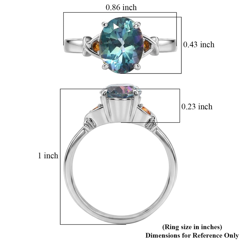 EverTrue Cassiopeia Mystic Topaz and Simulated Orange Diamond 3.60 ctw Ring in Stainless Steel (Size 6)