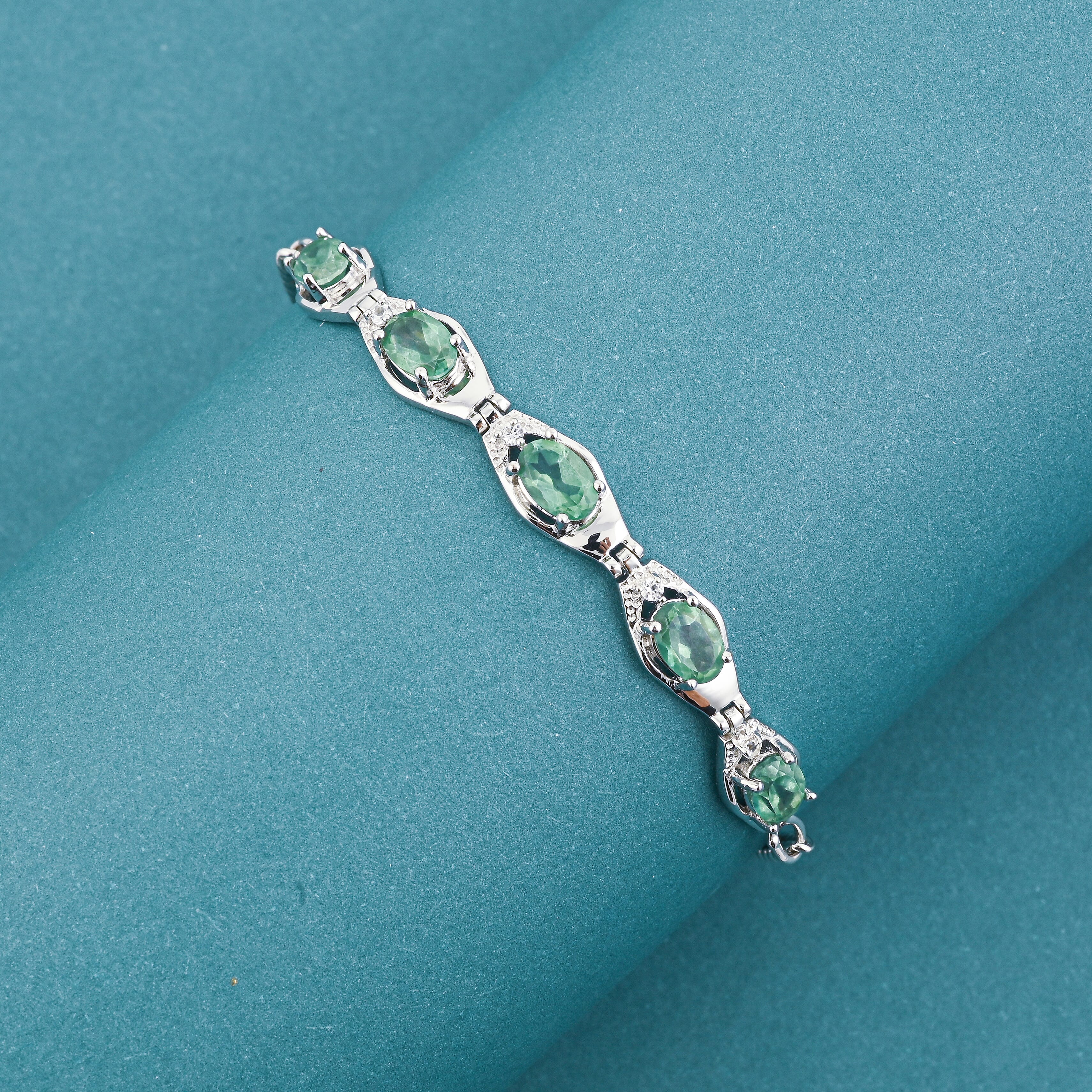 Green Quartz and White Corundum 3.10 ctw Bracelet in Rhodium Over Sterling Silver (7.00 In)