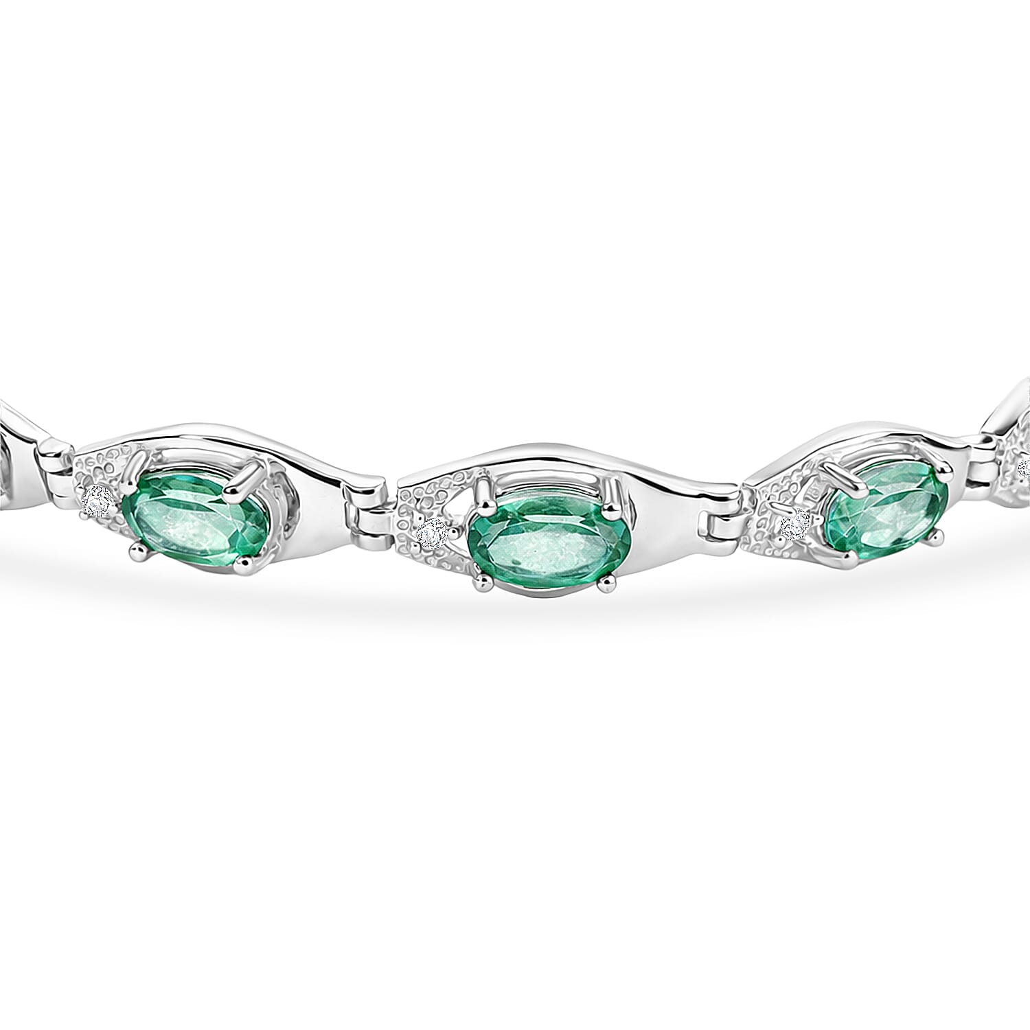 Green Quartz and White Corundum 3.10 ctw Bracelet in Rhodium Over Sterling Silver (7.00 In)