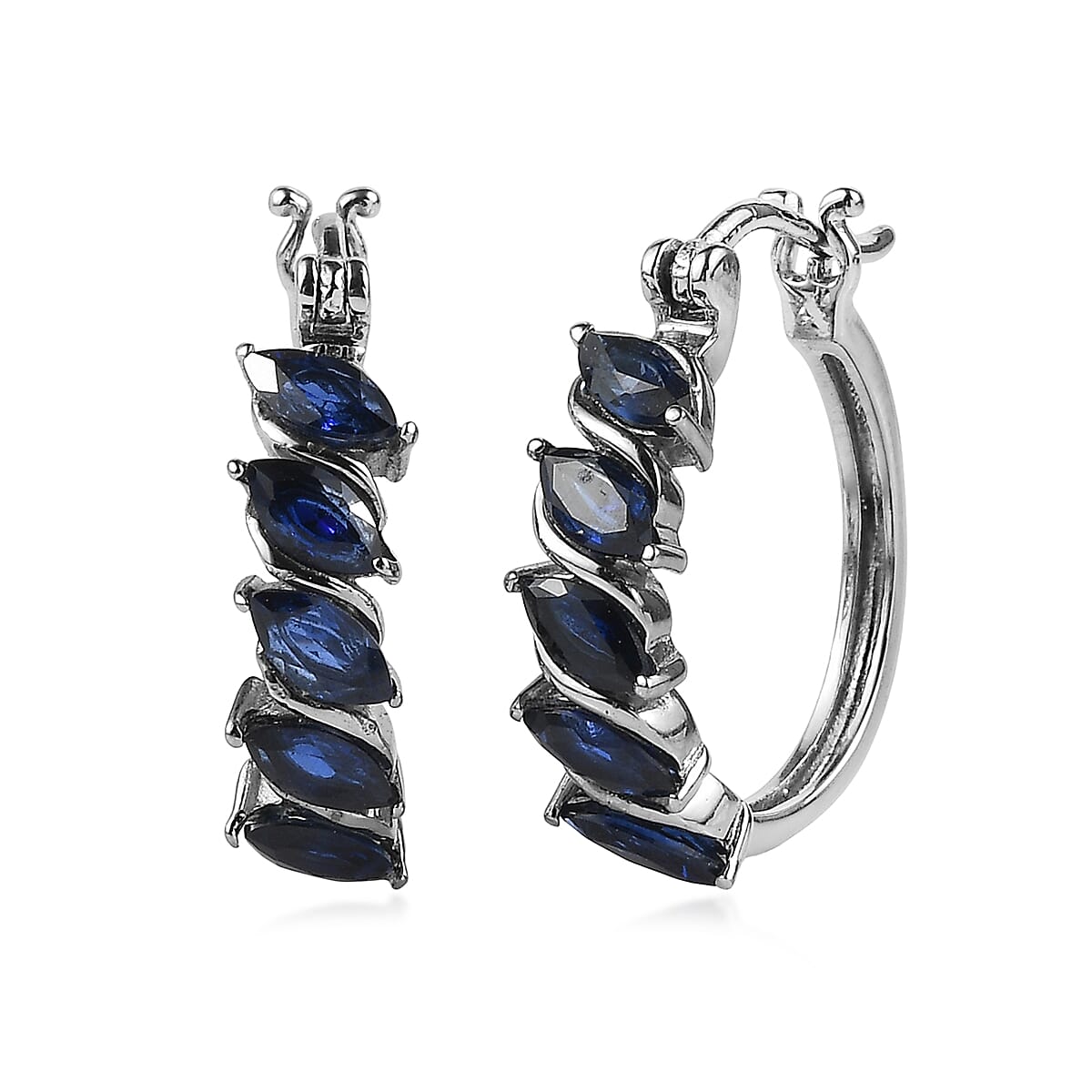 EverTrue Lab Created Blue Sapphire 3.00 ctw Hoop Earrings in Stainless Steel