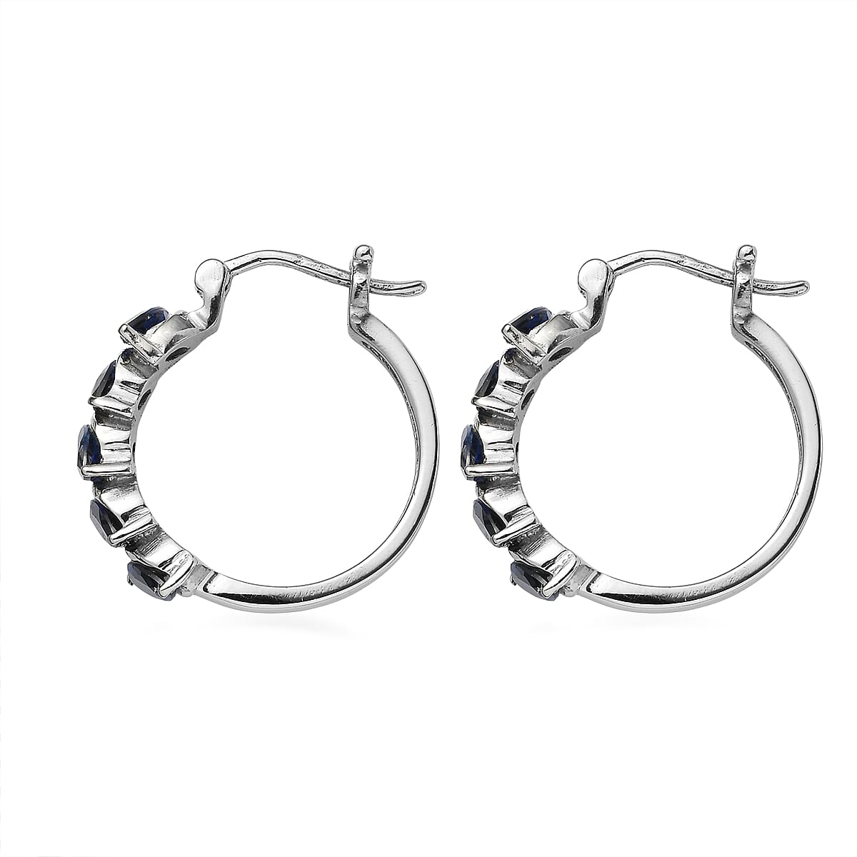 EverTrue Lab Created Blue Sapphire 3.00 ctw Hoop Earrings in Stainless Steel