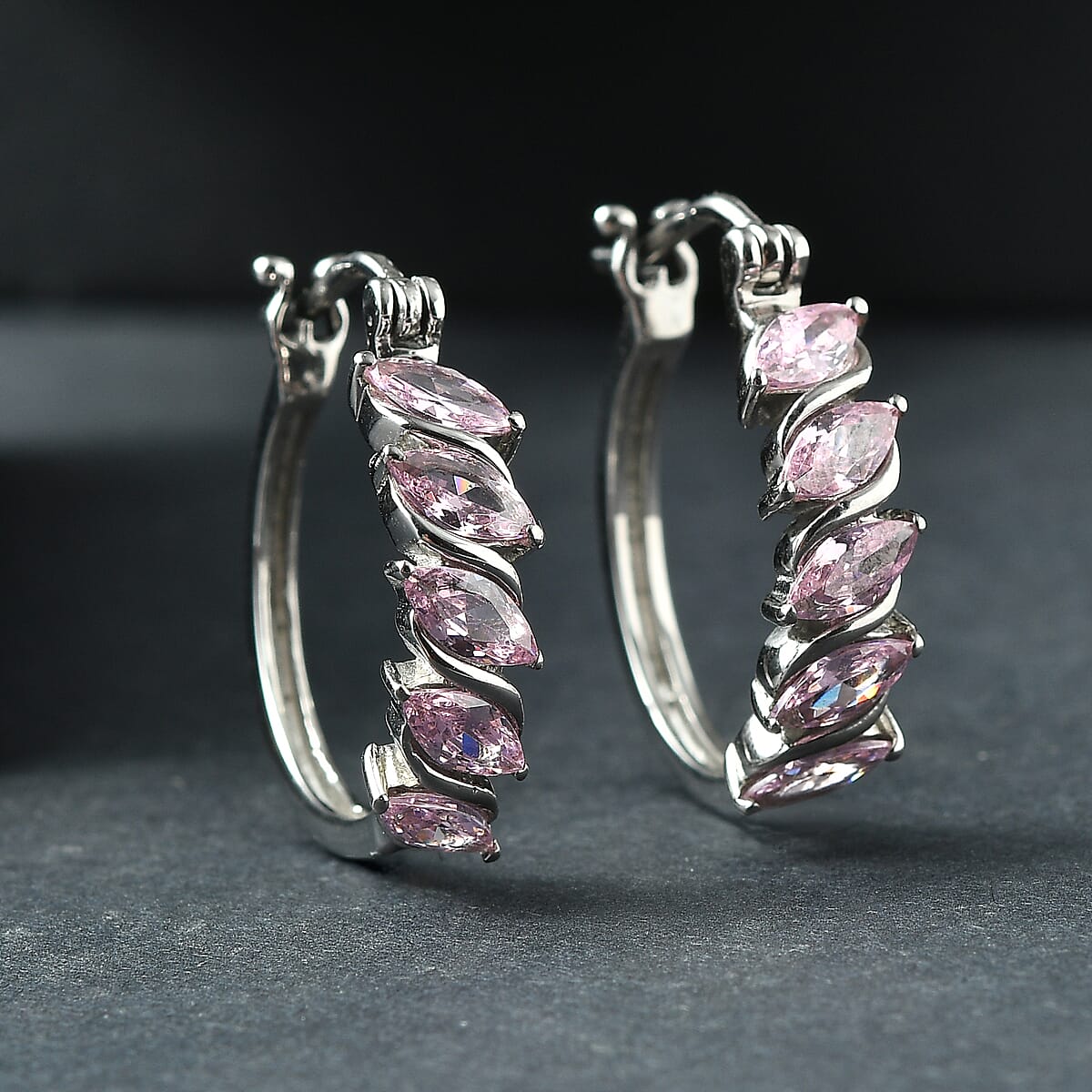 EverTrue Simulated Pink Diamond Hoop Earrings in Stainless Steel image number 1