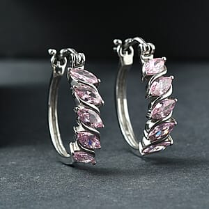 EverTrue Simulated Pink Diamond Hoop Earrings in Stainless Steel