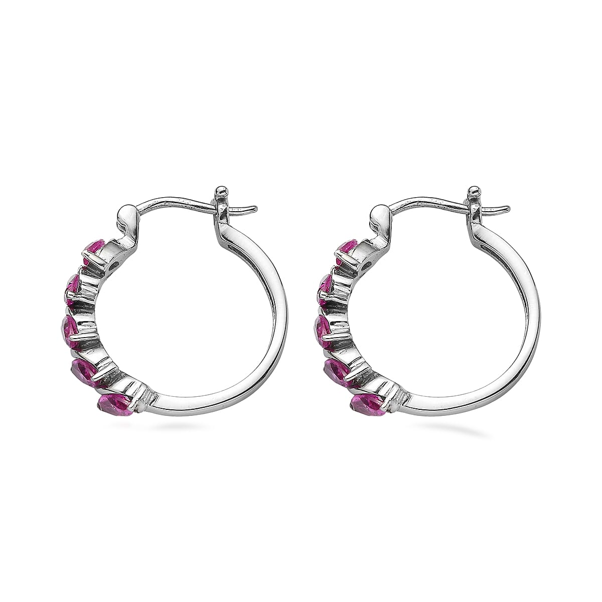EverTrue Lab Created Pink Sapphire 3.30 ctw Hoop Earrings in Stainless Steel