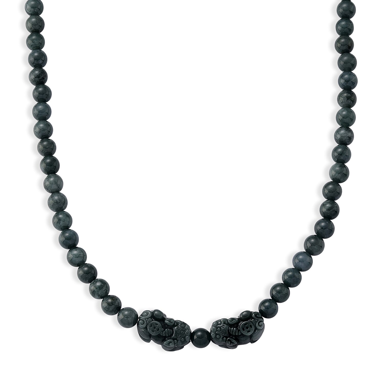D'Joy Natural Olmec Jadeite 440.00 ctw Pixiu Necklace in Rhodium Over Sterling Silver 20-22 Inches