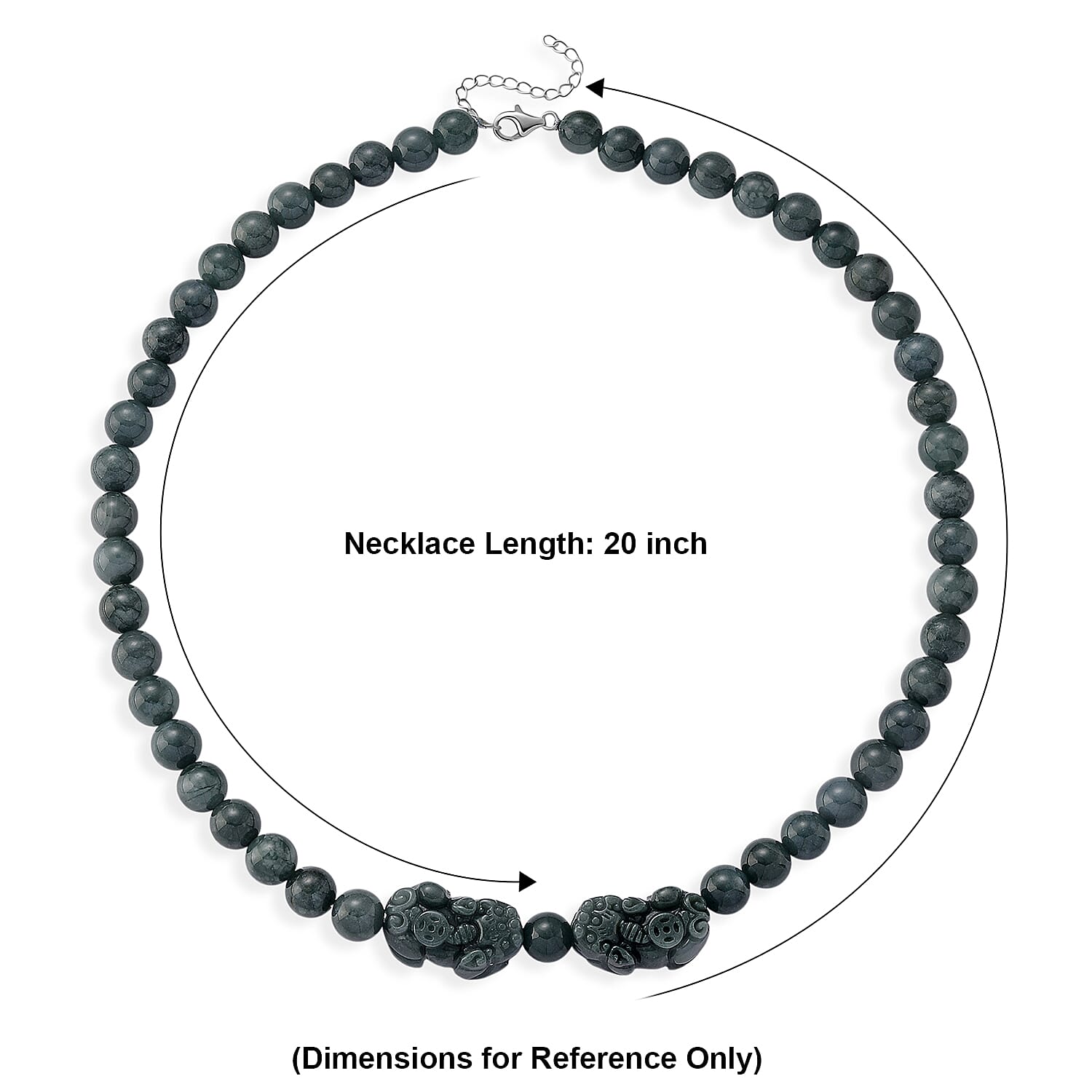 D'Joy Natural Olmec Jadeite 440.00 ctw Pixiu Necklace in Rhodium Over Sterling Silver 20-22 Inches
