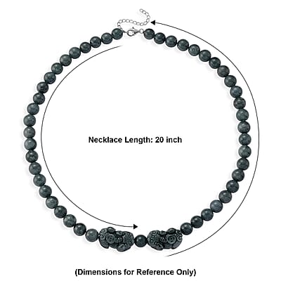 D'Joy Natural Olmec Jadeite 440.00 ctw Pixiu Necklace in Rhodium Over Sterling Silver 20-22 Inches