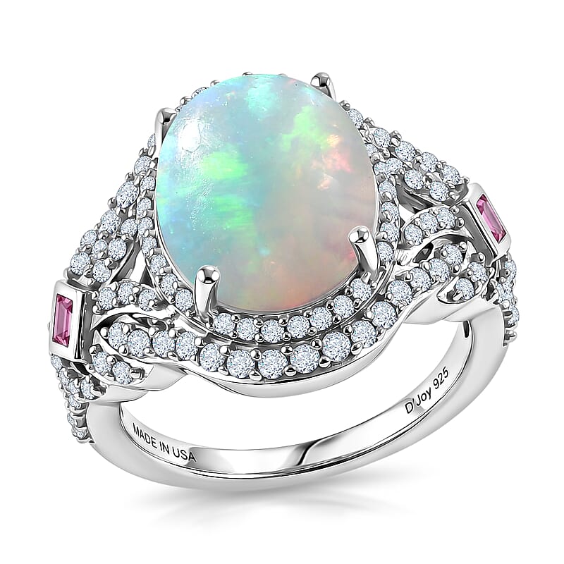 D'Joy Premium Ethiopian Welo Opal and Multi Gemstone 4.30 ctw Mystic Lace Ring in Rhodium Over Sterling Silver (Size 10.0)