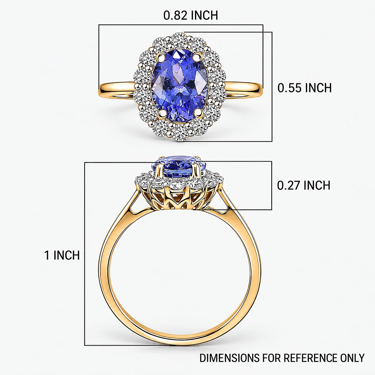 Premium Tanzanite and Luxuriant Lab Grown Diamond G-H SI 2.35 ctw Ring in 10K Yellow Gold (Size  6.0)