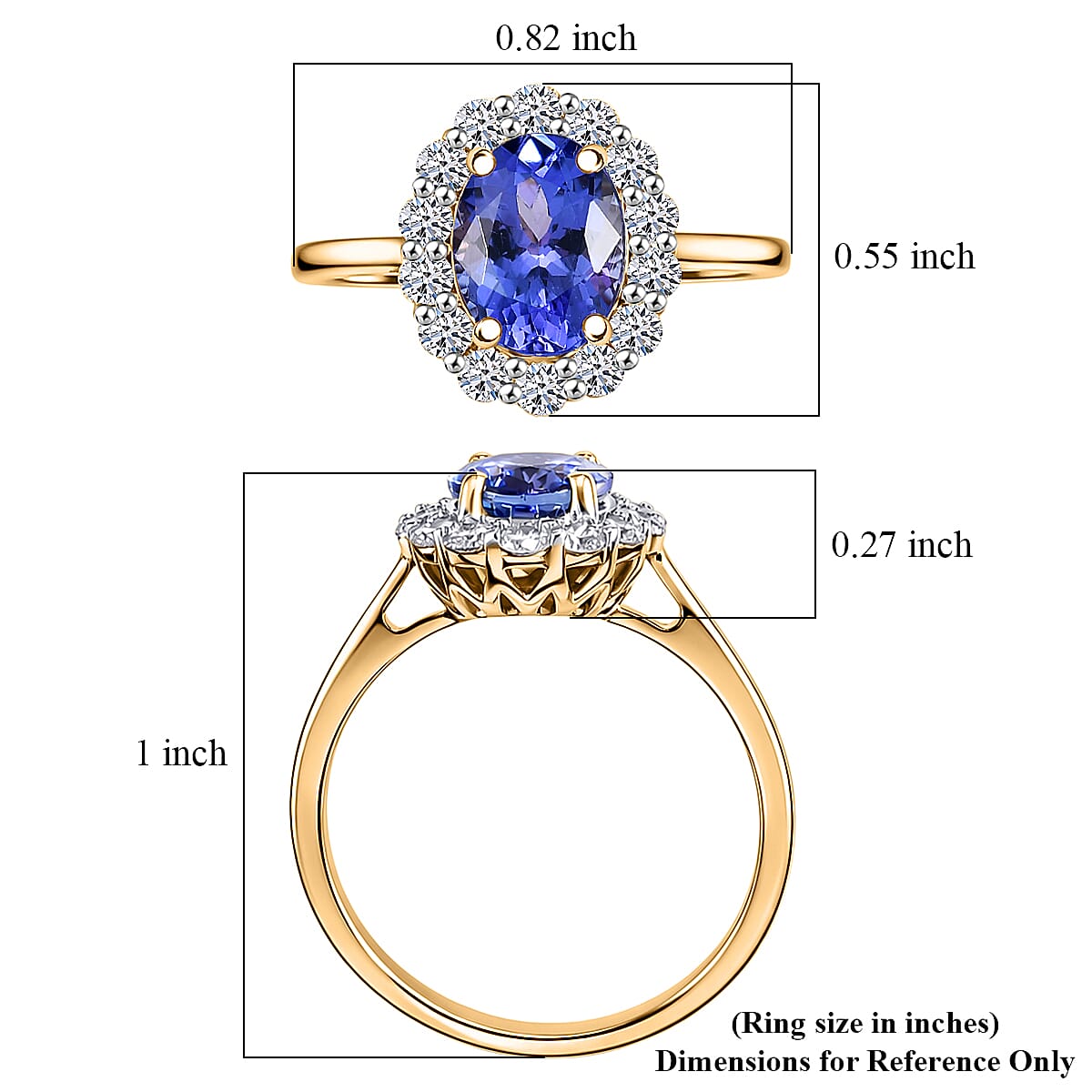 Premium Tanzanite and Luxuriant Lab Grown Diamond G-H SI 2.35 ctw Ring in 10K Yellow Gold (Size 7.0) image number 5