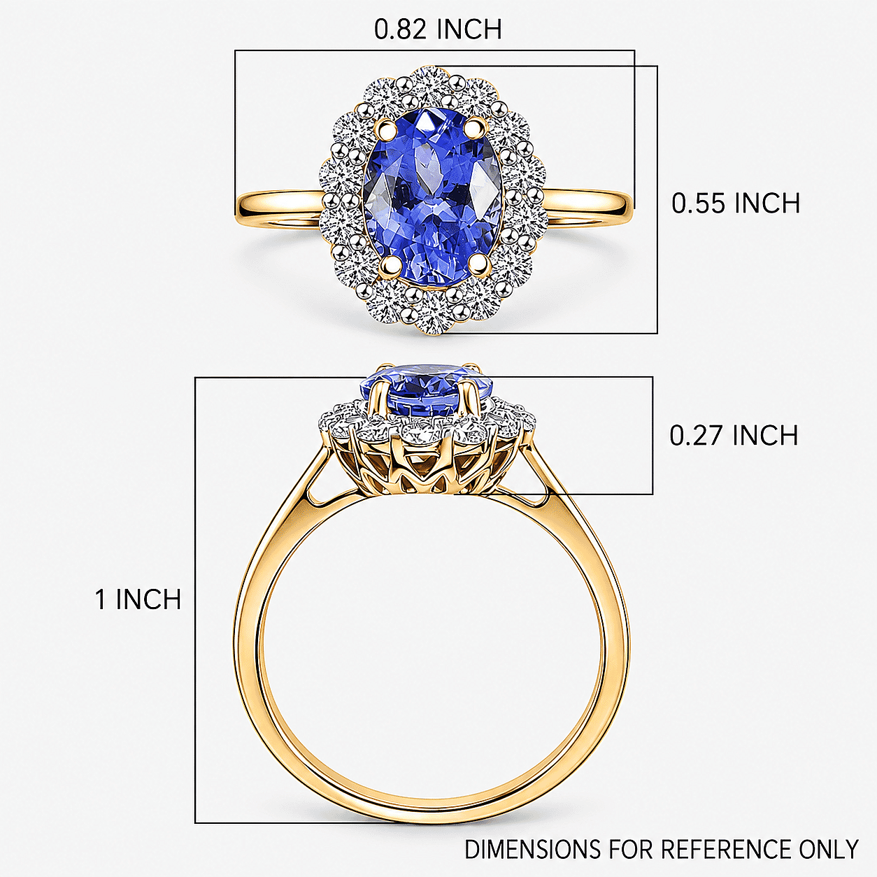Premium Tanzanite and Luxuriant Lab Grown Diamond G-H SI 2.35 ctw Ring in 10K Yellow Gold (Size  7.0)