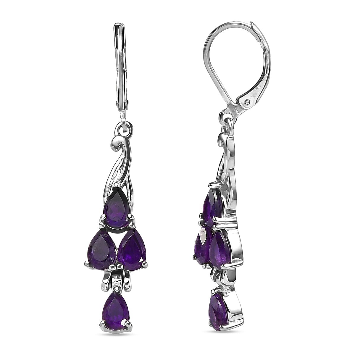 EverTrue African Amethyst 3.75 ctw Lever Back Earrings in Stainless Steel
