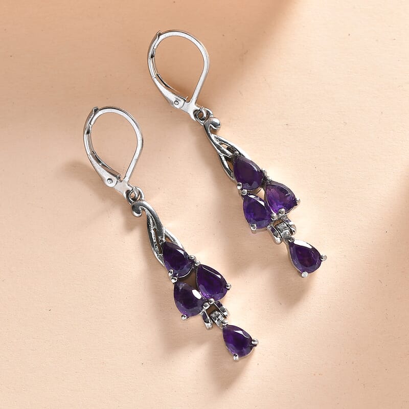EverTrue African Amethyst 3.75 ctw Lever Back Earrings in Stainless Steel