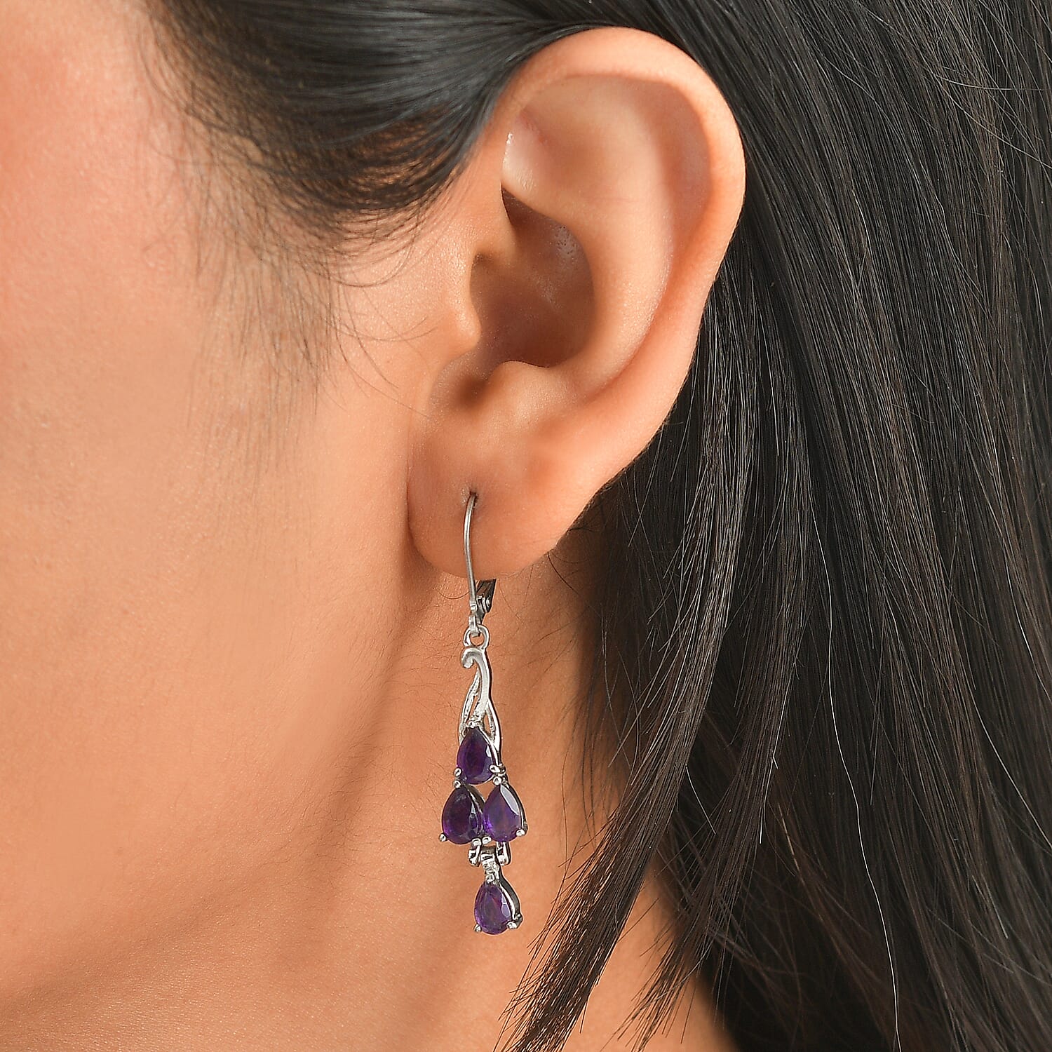 EverTrue African Amethyst 3.75 ctw Lever Back Earrings in Stainless Steel