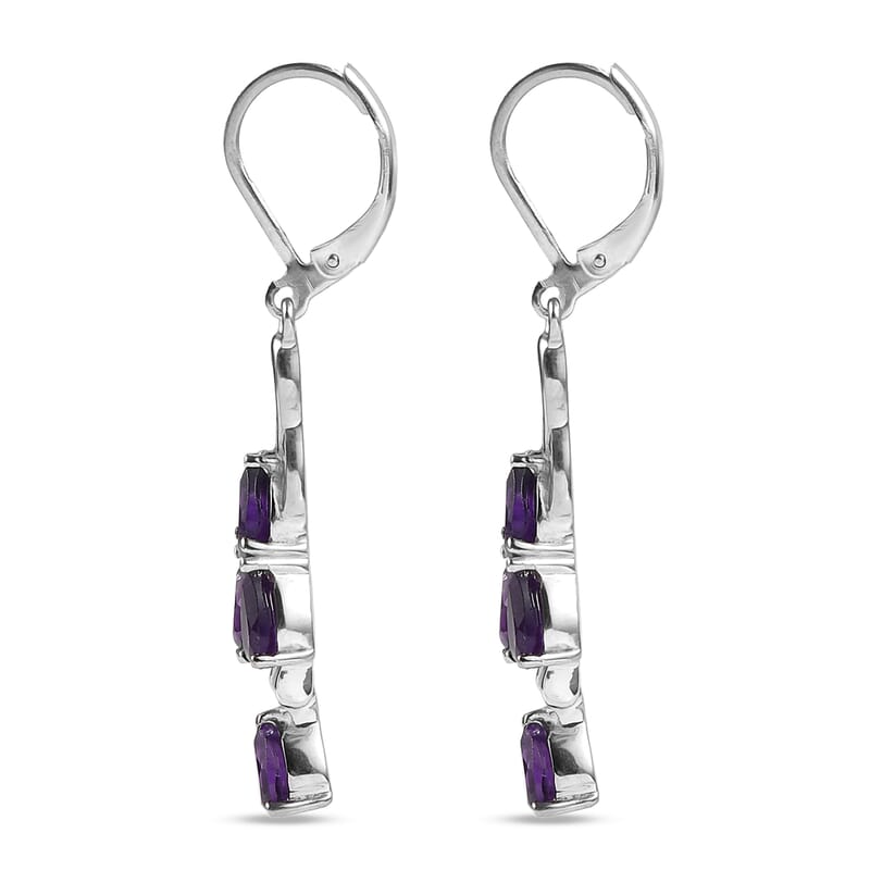 EverTrue African Amethyst 3.75 ctw Lever Back Earrings in Stainless Steel