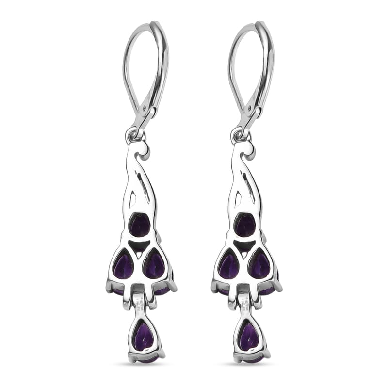 EverTrue African Amethyst 3.75 ctw Lever Back Earrings in Stainless Steel