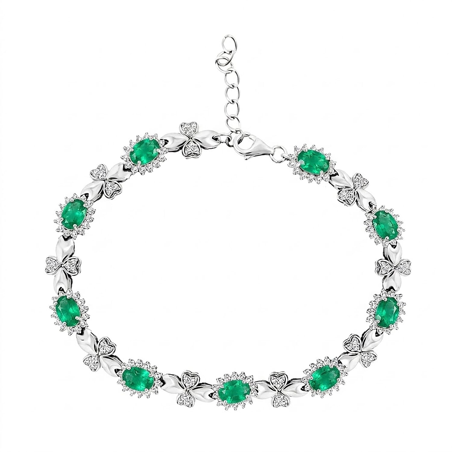 Green Quartz and White Corundum 4.85 ctw Bracelet in Rhodium Over Sterling Silver (7-8In)