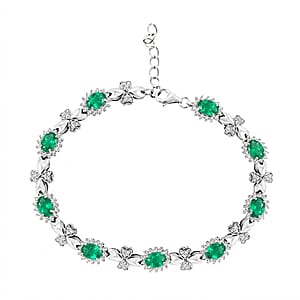 Green Quartz and White Corundum 4.85 ctw Bracelet in Rhodium Over Sterling Silver (7-8In)