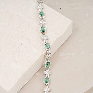 Green Quartz and White Corundum 4.85 ctw Bracelet in Rhodium Over Sterling Silver (7-8In)