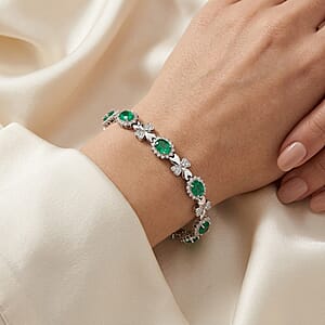 Green Quartz and White Corundum 4.85 ctw Bracelet in Rhodium Over Sterling Silver (7-8In)