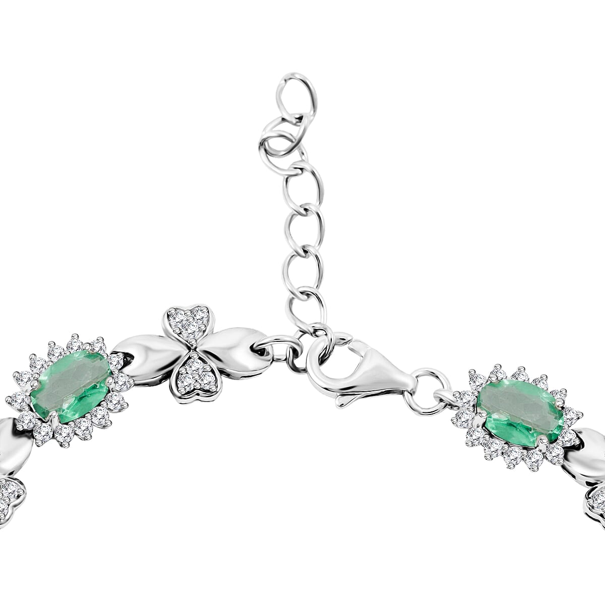 Green Quartz and White Corundum 4.85 ctw Bracelet in Rhodium Over Sterling Silver (7-8In) image number 3