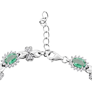 Green Quartz and White Corundum 4.85 ctw Bracelet in Rhodium Over Sterling Silver (7-8In)
