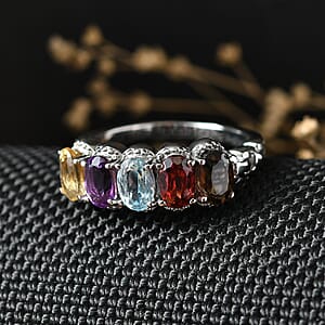 EverTrue Multi Gemstone 2.50 ctw Ring in Stainless Steel (Size 5.0)