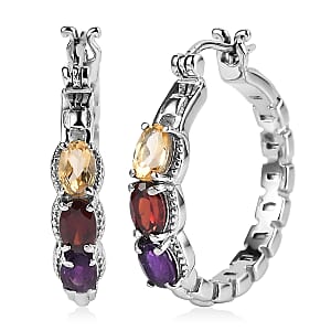 EverTrue Multi Gemstone 2.90 ctw Earrings in Stainless Steel