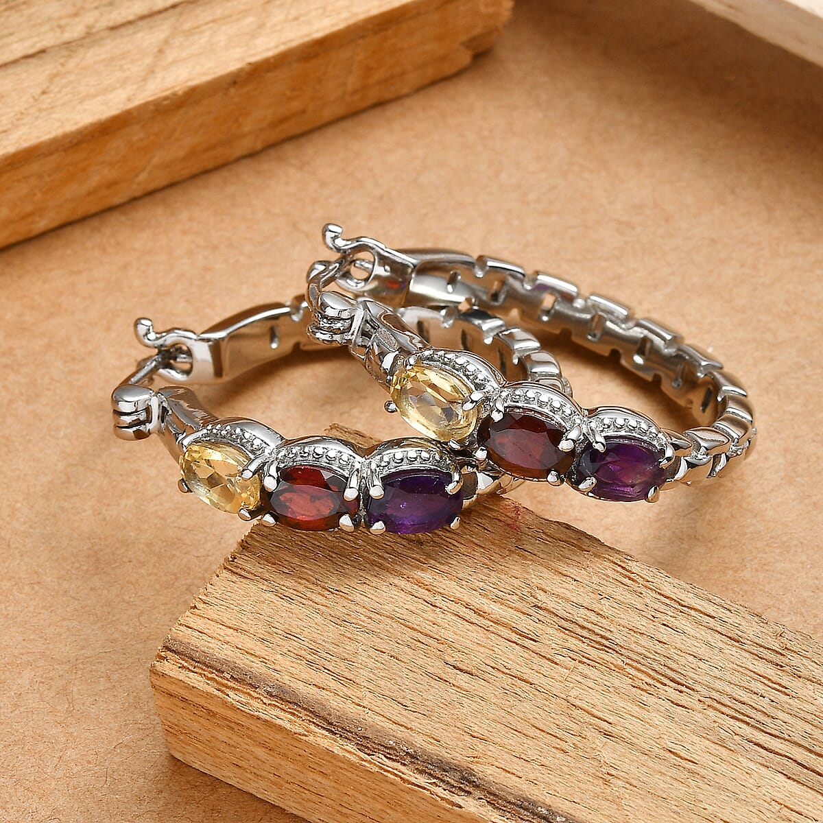 EverTrue Multi Gemstone 2.90 ctw Earrings in Stainless Steel image number 1