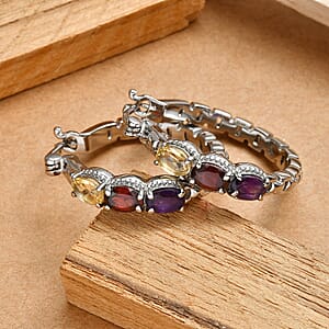 EverTrue Multi Gemstone 2.90 ctw Earrings in Stainless Steel