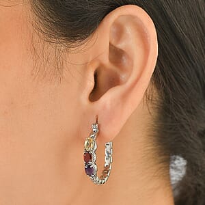 EverTrue Multi Gemstone 2.90 ctw Earrings in Stainless Steel