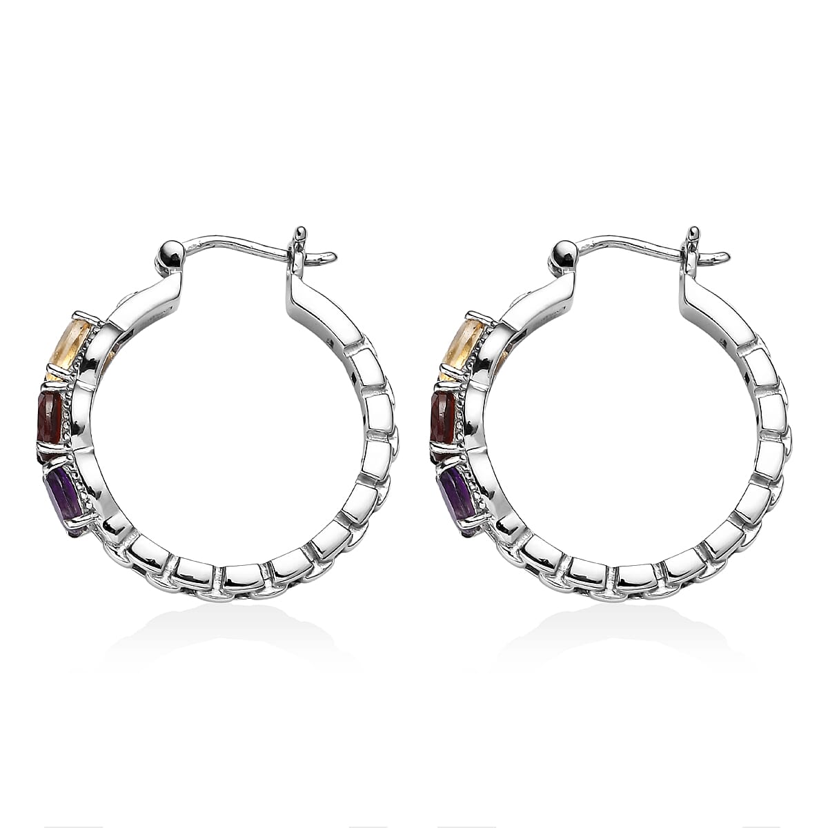 EverTrue Multi Gemstone 2.90 ctw Earrings in Stainless Steel image number 3