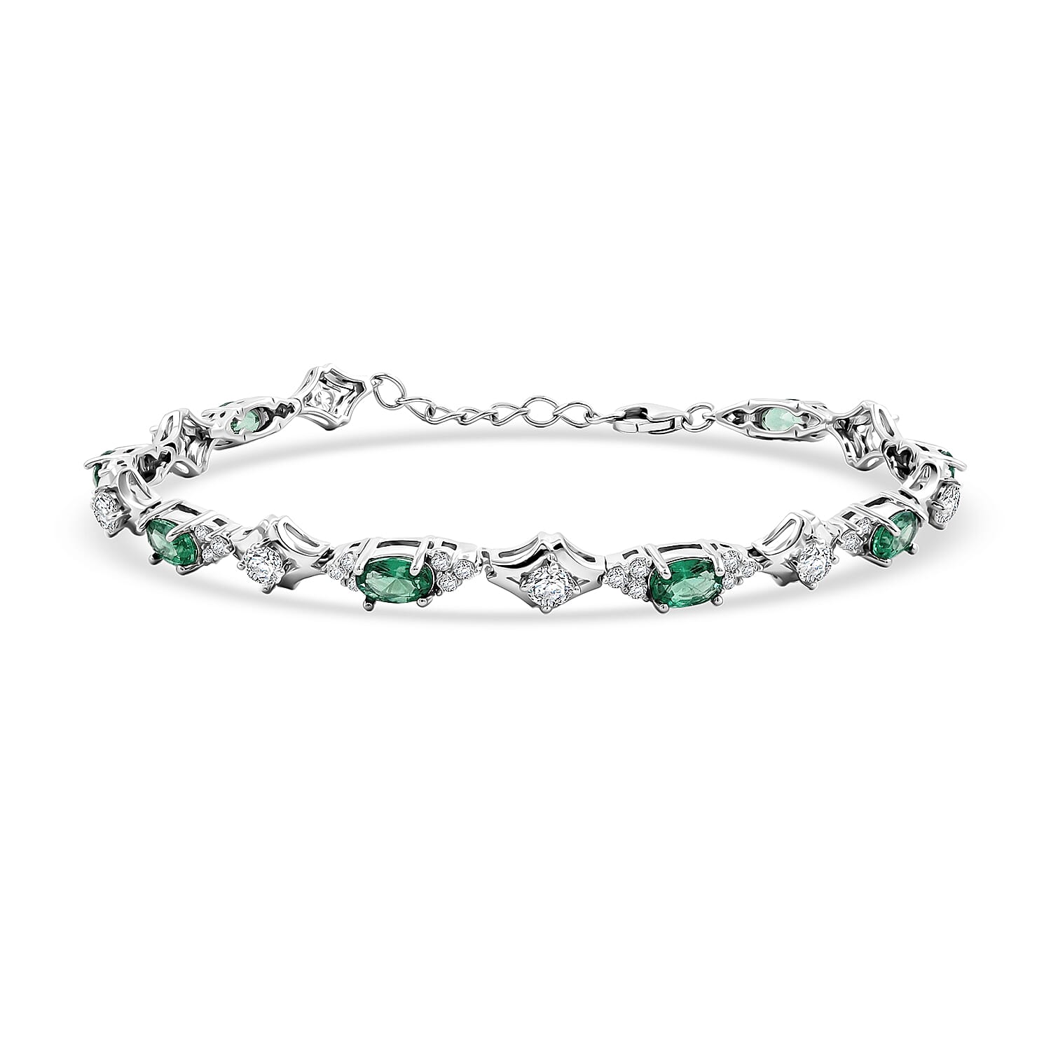 Green Quartz and White Corundum 3.25 ctw Bracelet in Rhodium Over Sterling Silver (7-8In)