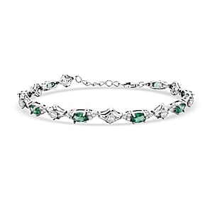 Green Quartz and White Corundum 3.25 ctw Bracelet in Rhodium Over Sterling Silver (7-8In)