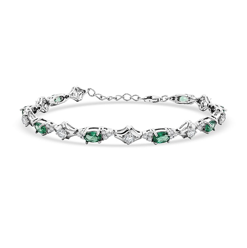 Green Quartz and White Corundum 3.25 ctw Bracelet in Rhodium Over Sterling Silver (7-8In)