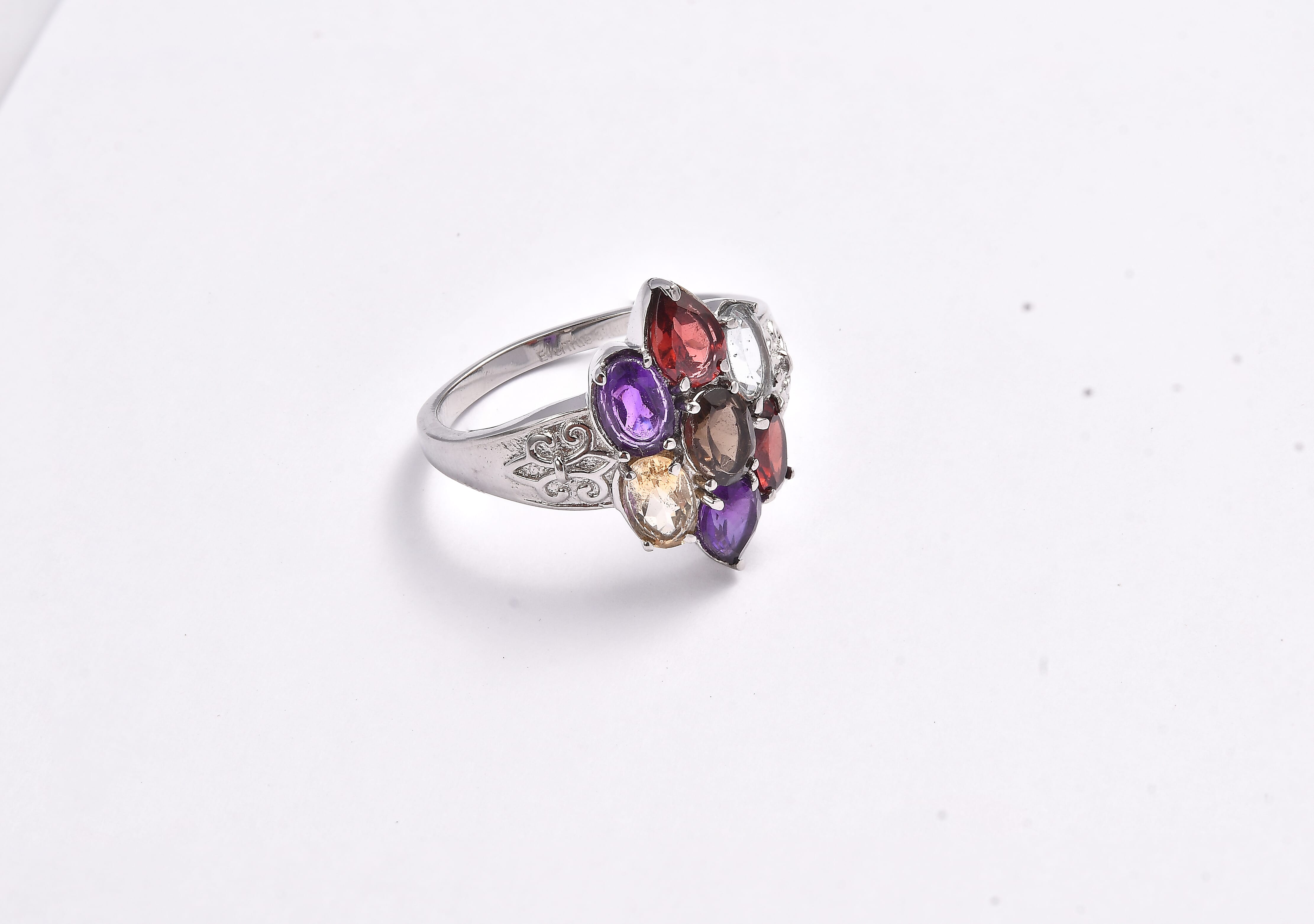 EverTrue  Multi Gemstone 3.50 ctw Solitaire Ring in Stainless Steel (Size 6.0)
