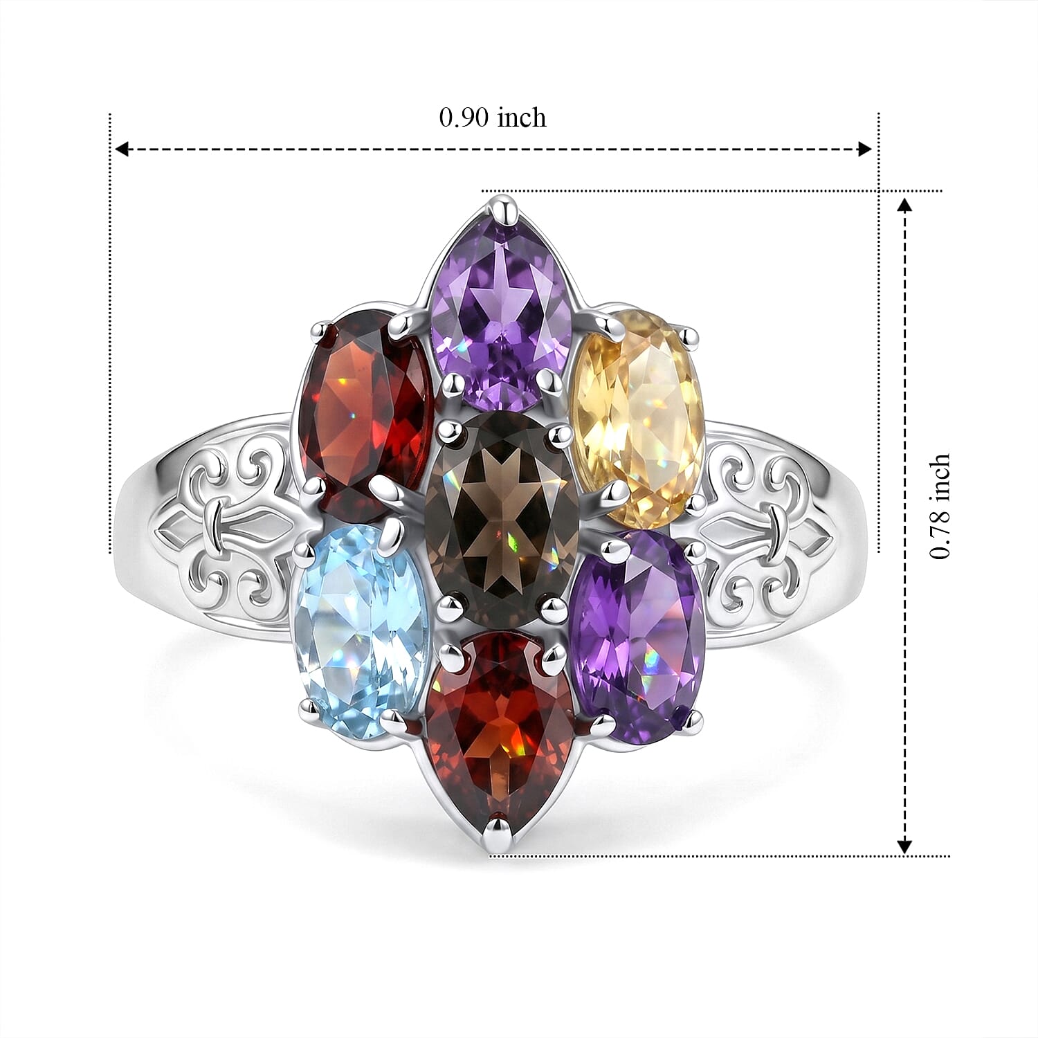 EverTrue  Multi Gemstone 3.50 ctw Solitaire Ring in Stainless Steel (Size 6.0)