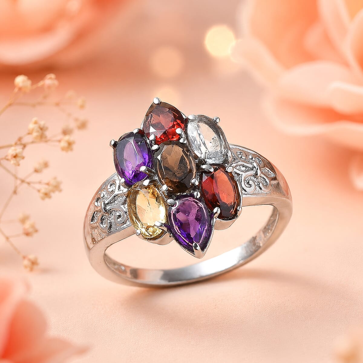 EverTrue  Multi Gemstone 3.50 ctw Solitaire Ring in Stainless Steel (Size 7.0) image number 1