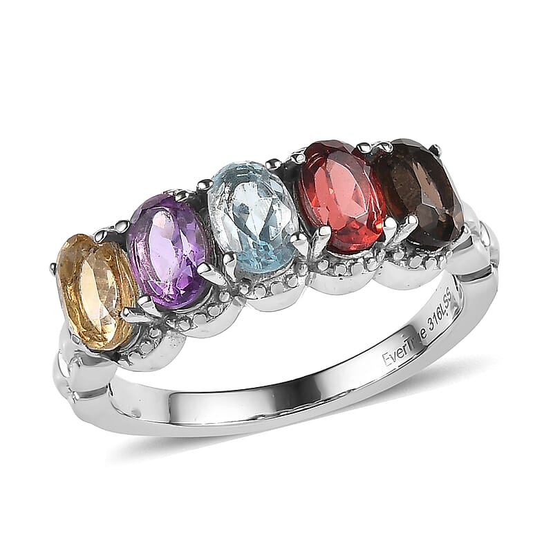 EverTrue Multi Gemstone 2.50 ctw Ring in Stainless Steel (Size 11.0)