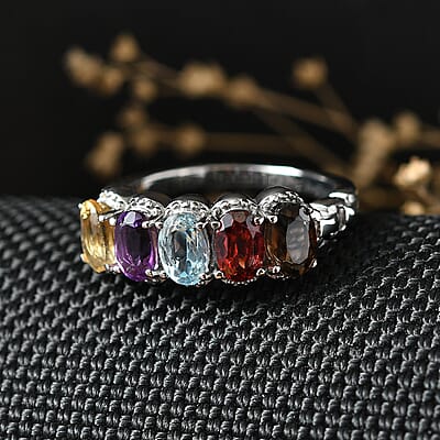 EverTrue Multi Gemstone 2.50 ctw Ring in Stainless Steel (Size 11.0)