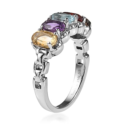EverTrue Multi Gemstone 2.50 ctw Ring in Stainless Steel (Size 11.0)