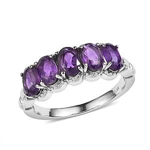 EverTrue African Amethyst 2.15 ctw 5 Stone Ring in Stainless Steel (Size 11.0) 