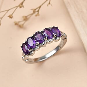 EverTrue African Amethyst 2.15 ctw 5 Stone Ring in Stainless Steel (Size 11.0) 