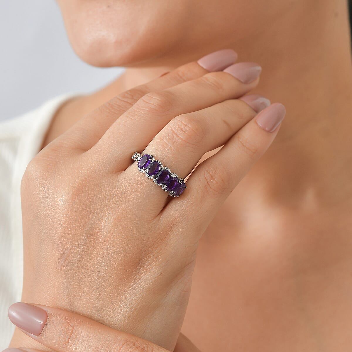EverTrue African Amethyst 2.15 ctw 5 Stone Ring in Stainless Steel (Size 11.0)  image number 2