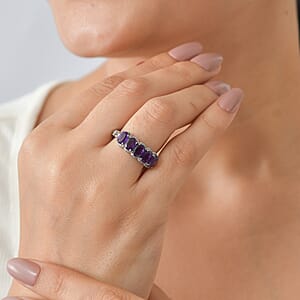 EverTrue African Amethyst 2.15 ctw 5 Stone Ring in Stainless Steel (Size 11.0) 