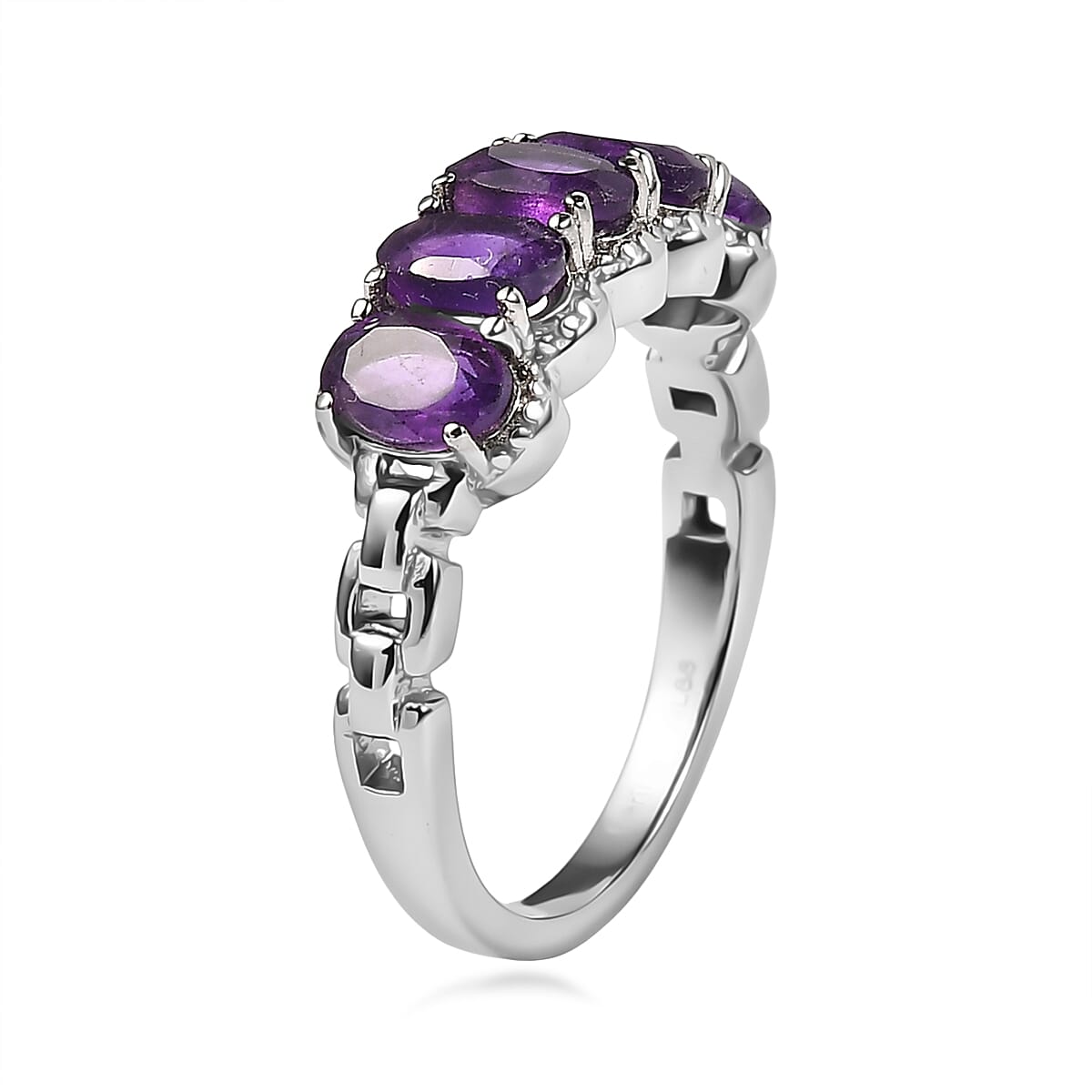 EverTrue African Amethyst 2.15 ctw 5 Stone Ring in Stainless Steel (Size 11.0)  image number 3