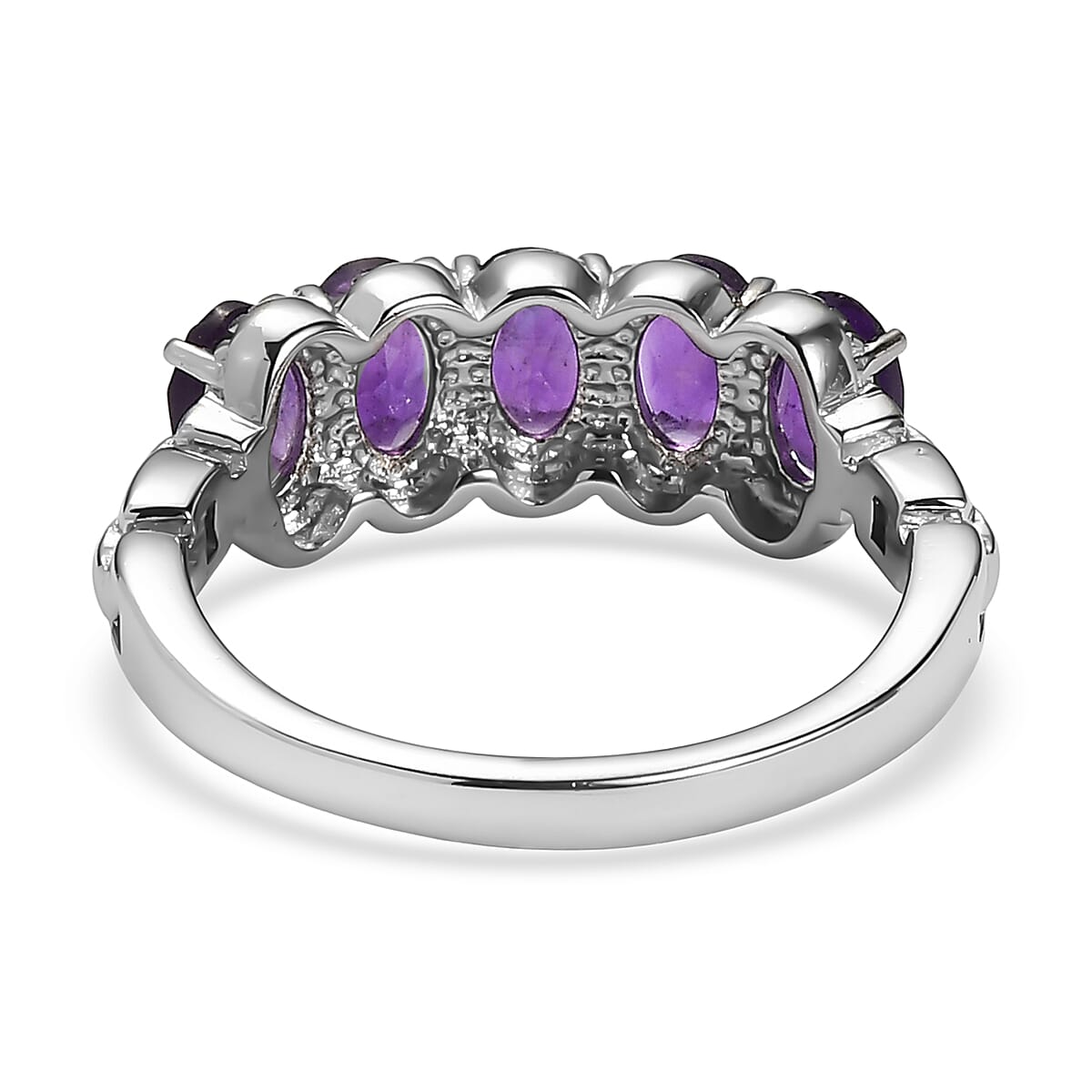 EverTrue African Amethyst 2.15 ctw 5 Stone Ring in Stainless Steel (Size 11.0)  image number 4