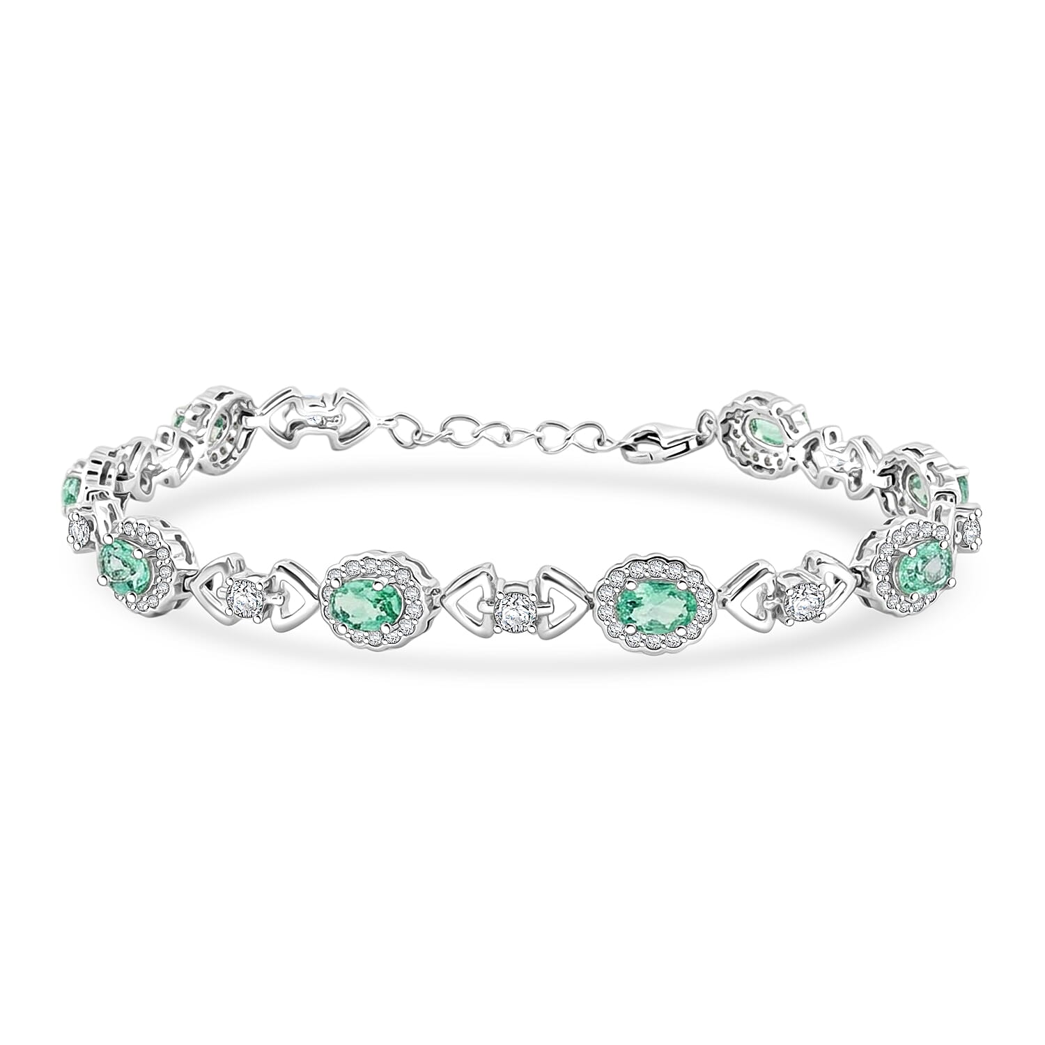 Green Quartz and White Corundum 3.25 ctw Bracelet in Rhodium Over Sterling Silver (7-8In)