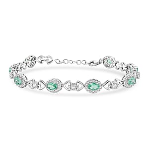 Green Quartz and White Corundum 3.25 ctw Bracelet in Rhodium Over Sterling Silver (7-8In)